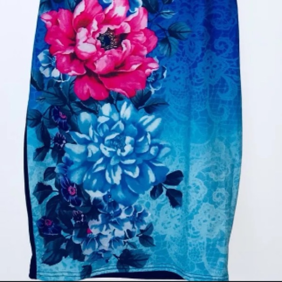 Sexy Blue with Pink Floral Bodycon Dress - Picture 4 of 6